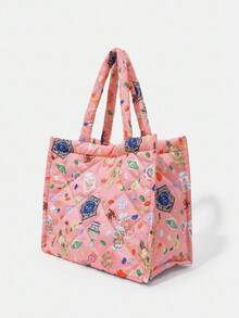 HARRY POTTER X SHEIN Túi Tote Họa Tiết Chần Bông, Túi Đeo Vai Y2K Màu Pastel Mềm Mại Dùng Đi Học & Hàng Ngày, Túi Xách Tay Cỡ Lớn Dễ Thương Thường Ngày - Hồng - Xem 3