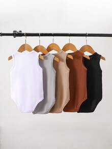 SHEIN Playful Pals 5件套新生男宝宝可爱暖色调连体衣，适合外出、度假、节日、春夏穿着 - 彩色 - 查看 2