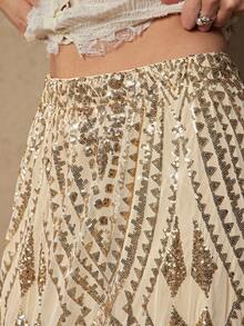 Freevana Váy dự tiệc lãng mạn trang trí sequin lấp lánh cỡ lớn dành cho nữ, tiệc thu/đông - Rượu sâm banh - Xem 3