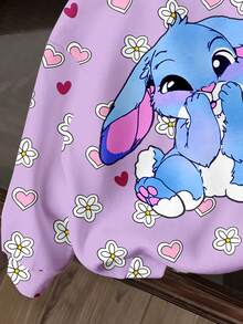 SHEIN Leap Crew Tween Girl Kawaii Cartoon Blue Rabbit Stitch Pattern, Purple Floral Heart Print, Vintage Flower, Pressed Flowers Sweatshirt, Boho Wildflowers, Plant Sweatshirt, Vintage Botanical Sweatshirt, Pastel Floral Nature Sweatshirt, Garden Lover Gift, Casual Loose Fit Crew Neck Comfortable Long Sleeve Sweatshirt Suitable For Autumn/Winter, Vacay Vibes, Sunny Journey, Casual Spring - Multicolor - View 4