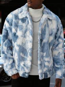 PAVTROS 男士随机印花长袖仿毛皮外套，秋冬季保暖内衬外套 - 彩色 - 查看 4