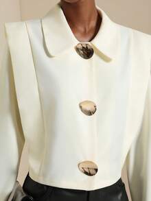 SHEIN Veneréa Camisa elegante de solapa sin mangas con parches, manga larga y botones metálicos