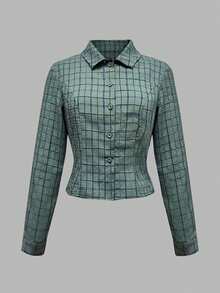 Rina Fox Women's Plaid Long Sleeve Single-Breasted Casual Shirt - Multicolor - View 1