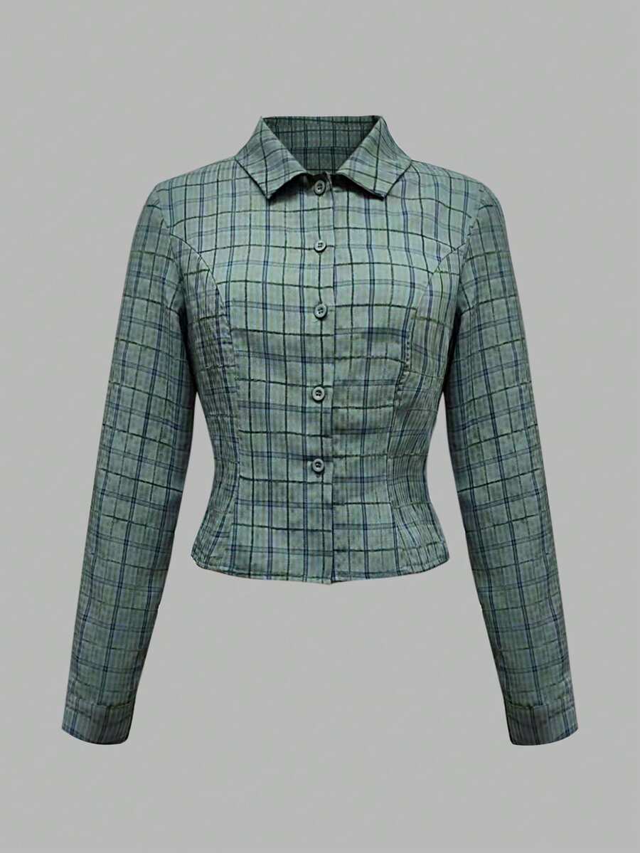 Rina Fox Women's Plaid Long Sleeve Single-Breasted Casual Shirt - Multicolor - View 1