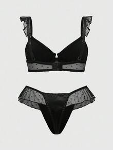 ROMWE Plus Size Gothic Ruffled Babydoll Sexy Lingerie Set - Black - View 2