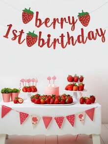 1set Red Strawberry Happy 1st Birthday Banner, Sweet Strawberry Decor Glitter Paper Pull Flag, Happy 1st Birthday Party Hanging Decoration Banner, Anniversary Party Room Wall Decoration Supplies, Babe Shower Party Hanging Decoration Flag, 1st Birthday Celebration Decorations, Party Photo Backdrop Props, 1st Birthday Hanging Decorations, 1st Birthday Gift Party Favors - Red Strawberry 1st - View 7
