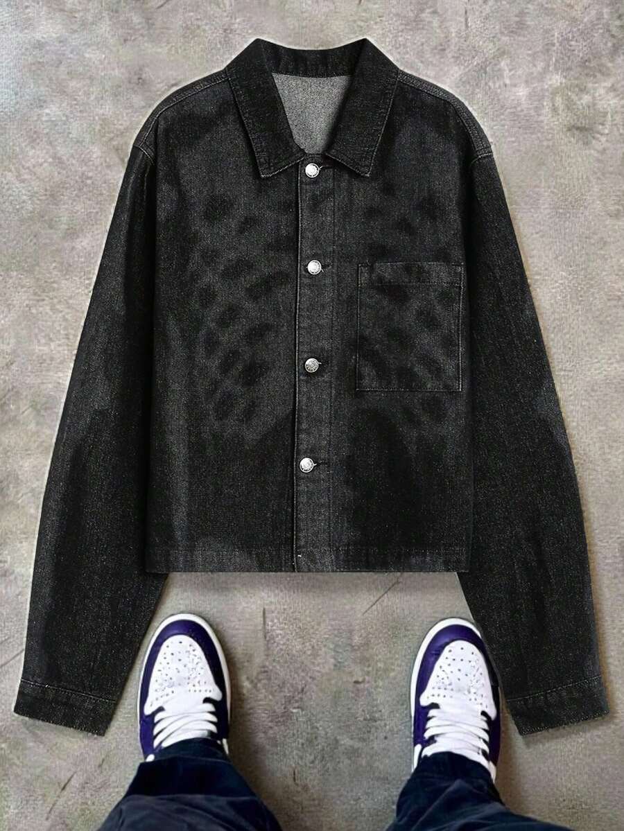 Manfinity EMRG Men Distressed Laser Washed Black Denim Top, Fall - Blue - View 1