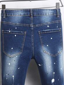 Manfinity Homme Men's Distressed Pocket Contrast Color Casual Versatile Streetwear Denim Jeans - Dark Wash - View 4