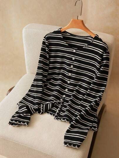 Elaquor 大码女式夏季休闲条纹宽松圆领T恤