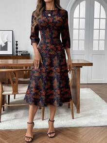 EMERY ROSE Damen Lässig vielseitiges Blumenprint Taillenkeid, Herbst- und Wintermode Kleid, Langes Kleid - Weiss - Übersicht 5