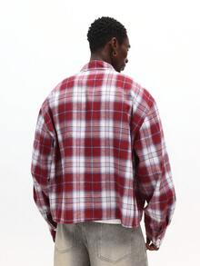SUMWON Men's Plaid Button Down Long Sleeve Casual Shirt Fall Winter Flannel Checkered Top - Red and White - View 2