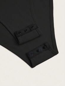 SHEIN Clasi 女式标准尺码圆领束腰花卉装饰优雅修身紧身衣 - 黑色 - 查看 6