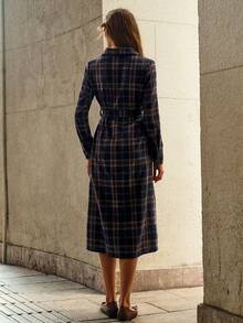 Écloséra Women's Casual Retro Plaid Shirt Dress, Button Dress, Women's Dark Purple Plaid Dress, Women's Retro Plaid Dress, Women's Button Dress, Women's Casual Commuter Dress, Autumn Dress - Multicolor - View 2