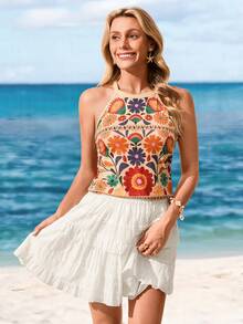 Sylviya Women's Vintage Floral Print Crew Neck Tank Top, Suitable For Summer - Multicolor - View 5