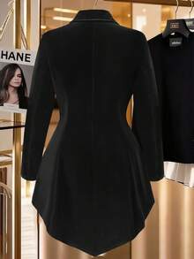 Elenzga Áo khoác dài tay cổ ren tương phản cỡ lớn cho nữ thanh lịch - màu đen - Xem 2