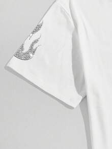 Manfinity EMRG Men's Graphic Print Short Sleeve T-Shirt And Flame Print Drawstring Waist Pants Set - Multicolor - View 3