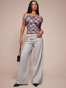 SHEIN BAE Pantalon ample décontracté à taille nouée pour femmes