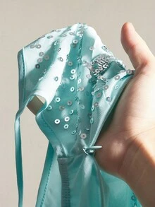 SHEIN ICON Y2K 花卉串珠刺绣不对称下摆女式蓝色串珠刺绣吊带背心，修身性感夏季外套 - 淺藍色 - 查看 11