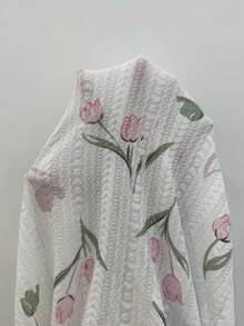 CottageSlumber Tulip Pattern Cuff Lace Trim Comfortable Casual Women Nightgown - White - View 8