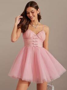 Enchnt Rochie mini romantică roz, de prințesă, cu papion, perfectă pentru toamnă și iarnă. Elegantă și stilată, este potrivită pentru petreceri, întâlniri, sărbători, absolviri, nunți, ieșiri în oraș, Halloween, Crăciun și alte ocazii. Potrivită și pentru ținute de toamnă, costume de toamnă, carnavaluri, ținute de Revelion, rochii de bal și fuste de balet. - Roz - Vizualizare 4