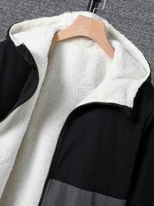 Vacaura Casual Fashion Minimalist Black & Grey Patchwork Hoodie Jacket For Teenage Boys, Loose Fit, Comfortable, Suitable For Autumn, Spring, Winter, Daily Wear, Commuting, Outdoor, Sports, School, Streetwear, Party, Photography - Multicolor - View 4