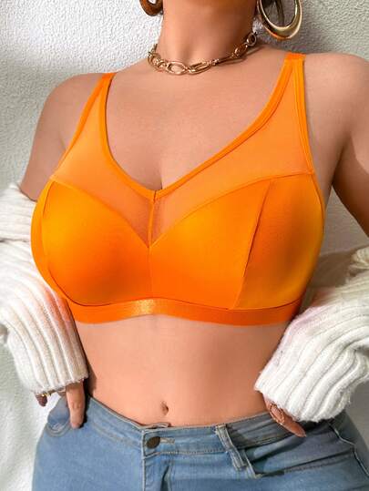Snug Zone Plus Size Wireless Curve Bralette, Minimalist Design, Olive Green Orange Lingerie Orange Bra Orange Bralette