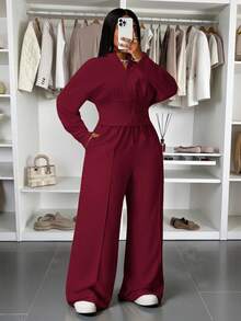 Slaydiva Hàng mới về Thu Đông, Quần áo Thu/Đông dành cho nữ, Halloween, Bộ đồ mặc nhà cỡ lớn cho nữ, Áo liền quần dài tay, Bộ hai mảnh kín đáo, Áo liền quần cho người có đường cong, Áo liền quần cỡ lớn, Thanh lịch - Màu Đỏ Sâu - Xem 9