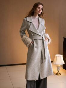MOTF PREMIUM WOMEN WOOL DOUBLE BREASTED OVERCOAT, AUTUMN/WINTER - Grey - View 3
