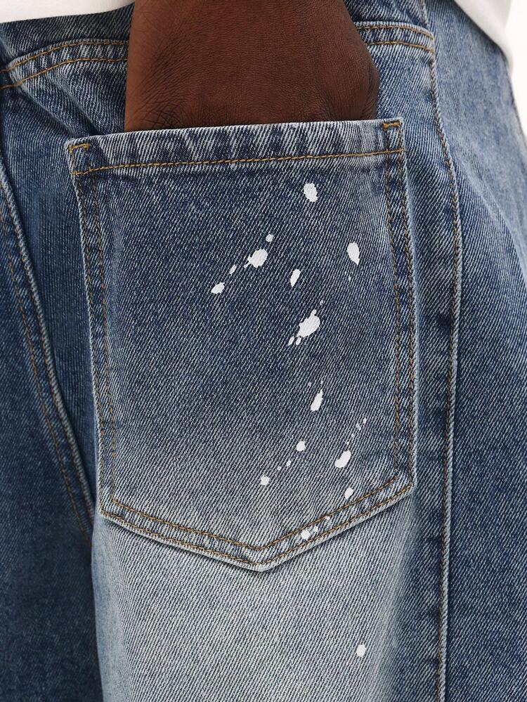 Distressed Wide Leg Jeans With Paint Splatter