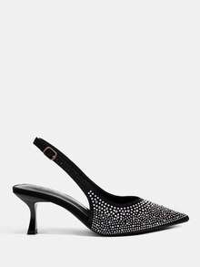 CUCCOO TILAWA Pointed Toe Rhinestone Elegant Hollow Out Fashion Versatile Closed Toe Mule High Heels - Black - View 2