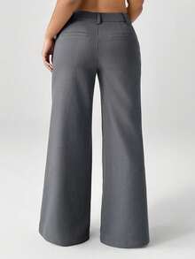 SHEIN EZwear Plus Size Casual Minimalist Style Floral Gray Flared Suit Pants Bell Bottom Pants Gray Pants/ Winter