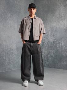 SUMWON Casual Oversized Button Down Short Sleeve Shirt Weekend Streetwear Urban Fashion Classic Plaid Pattern Spring Summer Autumn Essential - Black and White - View 5