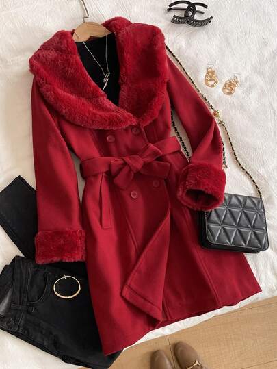 Sparklyn 优雅精致的少女外套，拼接蓬松腰带设计，修身长款外套，适合通勤和户外活动，奢华提花高端时尚大衣