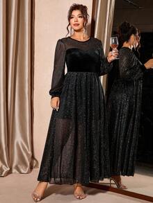 Cravure Vestido elegante y de moda con brillo para mujer de talla grande - Negro - Ver 6
