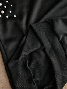 SHEIN Girls' Beaded Sweatshirt With Ruffle Trim Design, Versatile For Indoor And Outdoor Wear, Suitable For Autumn/Winter - Black - View 7