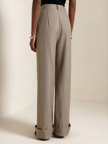 SHEIN Veneréa Fashionable & Versatile Metal Buckle Striped Wide Leg Pants - Khaki - View 2