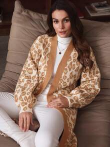 EMERY ROSE Women's Mink Texture Jacquard Mid-Length Cardigan, Autumn/Winter - Multicolor - View 2