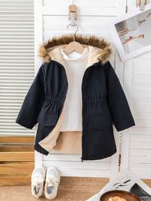 SHEIN 少女纯色休闲保暖连帽外套，秋冬 - 彩色 - 查看 3