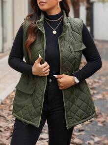Calvaya Damen Cargo Weste mit Kordelzug Taille und Taschen in Große Größen, Steppweste, Winterkleidung Herbstkleidung, für Weihnachten - Armeegrün - Übersicht 8
