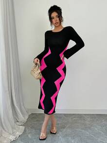 Elenzga Women's Sweater Dress With Flare Sleeves - Rose Red - View 3