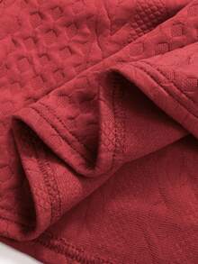 SHEIN Tween Girls' Casual Sports Versatile All-Match Knit Cable Textured Crew Neck Cropped Loose Pullover Autumn Sweatshirt - Red - View 5