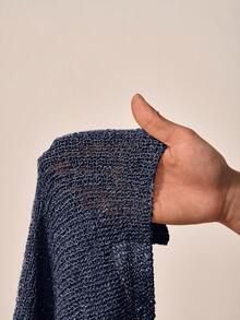 Zivah 性感披肩斗篷百搭针织披肩细肩带 V 领不对称肩部设计上衣，度假风格 - 藏蓝色 - 查看 9