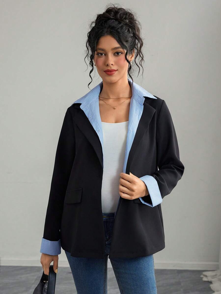 SHEIN Casual Loose Blazer Jacket - Black - View 1