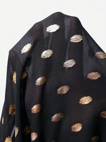 EMERY ROSE 大码女士优雅复古黑色金箔立领不对称荷叶边披肩上衣 + 女士优雅性感黑色开衩吊带裙，春秋季 - 黑色 - 查看 7