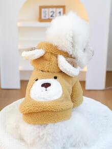 PETSIN 1 peça de roupa para animais de estimação, gatos e cães usam casacos grossos para o outono e inverno, roupa de transformação de urso de pelúcia marrom quente e fofo, moletom com capuz para o inverno - Cor de café - Ver 2
