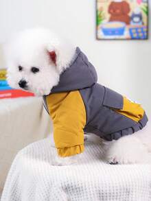 PETSIN 1件宠物服装，猫狗通用冬季服装，内里加厚保暖连帽外套，冬季外套，保暖连帽外套，舒适款 - 灰色 - 查看 5