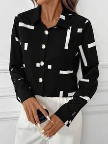 SHEIN Clasi Camicia casual da donna con stampa integrale e bottoni davanti, adatta per primavera e autunno