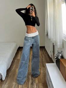 StreetHx Blugi de damă simpli, de zi cu zi, de culoare deschisă - Albastru - Vizualizare 6