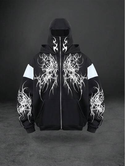 Street Life Sudadera con capucha de manga larga con cremallera y color de contraste para uso casual en la calle para hombres