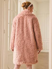 Revavyn Pink Faux Shearling Mid-Length Jacket, Crisp Collar, Soft Fluffy Texture, Suitable For Commuting, Dating, And Everyday Wear - Pink - View 7